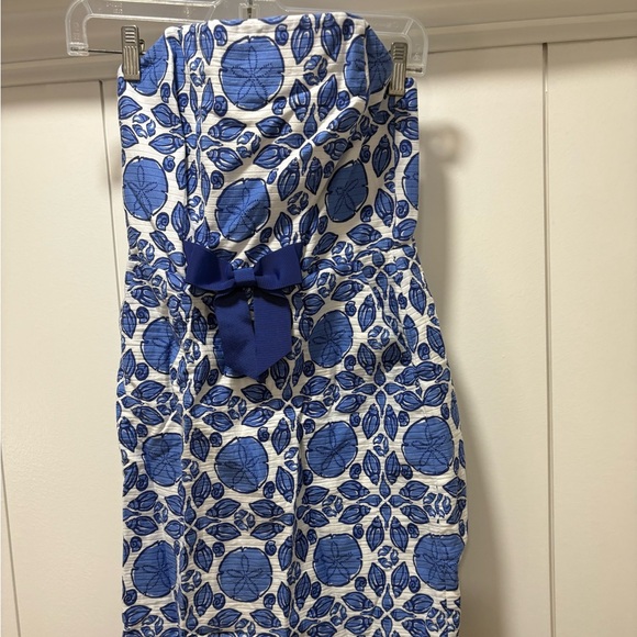 Vineyard Vines Seashell Strapless Blue And White Dress Size 0 EUC - Picture 1 of 5